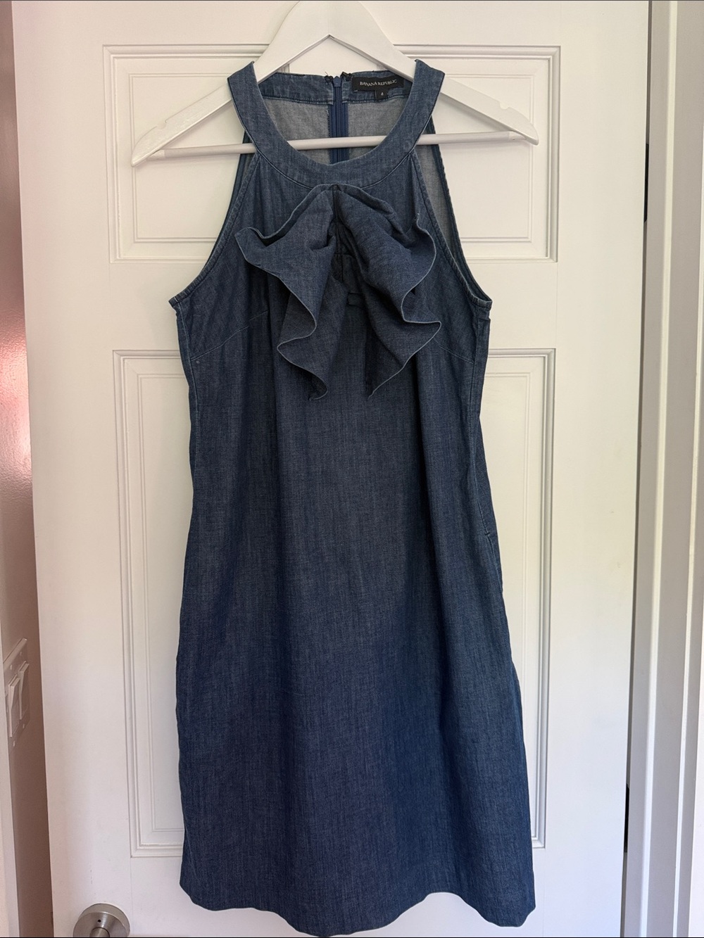 Banana Republic Dark Blue Denim Halter Dress with Front Ruffle